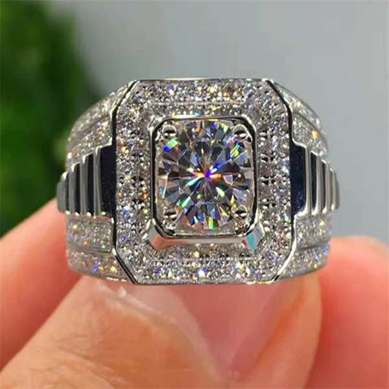 Big Hip Hop Style Rhie Men's Square Ring Sier Color Pave Setting CZ Wedding Engagement Rings Top Quality