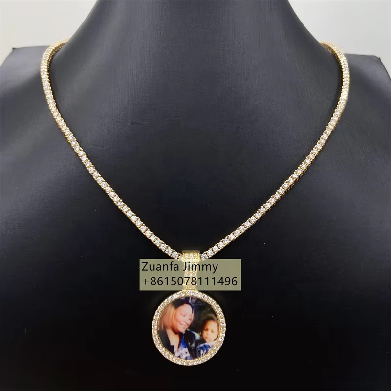 25MM 40MM 55MM Pass Diamond Tester Iced Out Jewelry 925 Sterling Silver VVS1 Moissanite Picture Memory Pendant Necklace