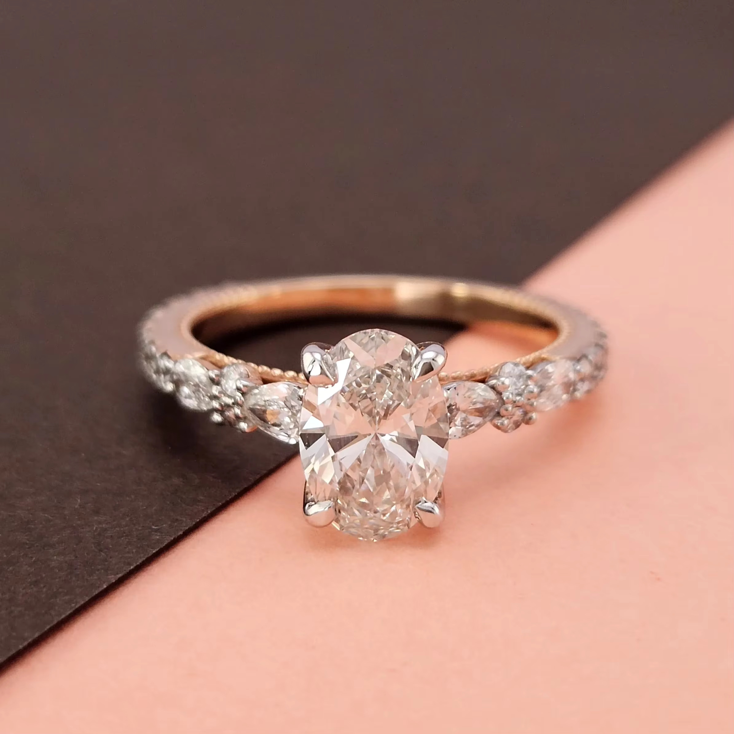 Fine Jewelry 14K Real Gold Ring Lab Diamond Customized New Exclusive Hip Hop Ring for Men 14K Gold Oval Cut Diamond Ring