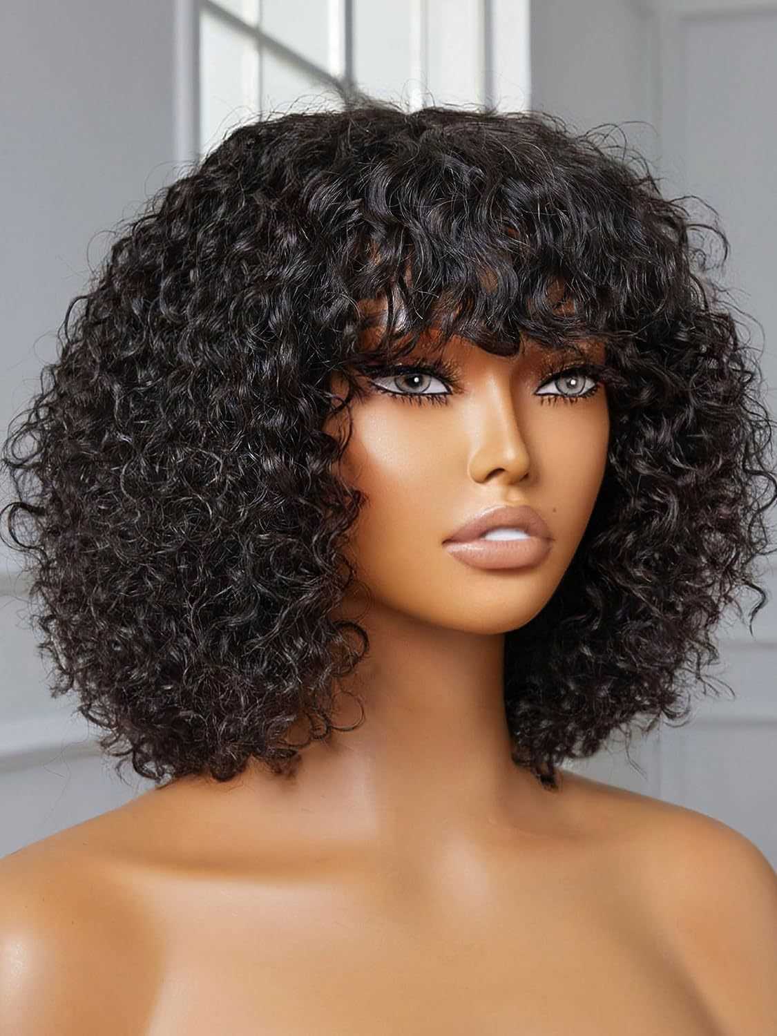 Jerry Curly Short Bob Human Hair Wigs With Bangs Wear To Go Glueless Wig Highlight Honey Water Wave Blonde Colored Wig For Women M250315
