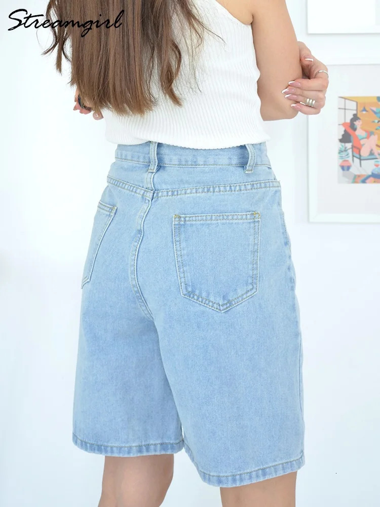 Streamgirl High Waisted Jeans Shorts for Women Retro Denim Shorts Loose Womens Short Straight Jeans Summer 250312