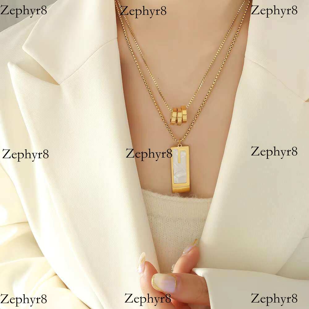 2025 model New Fashion Punk Design 316L Stainless Steel Ring Square Pendant Double Layer Chain Necklace Women P1380