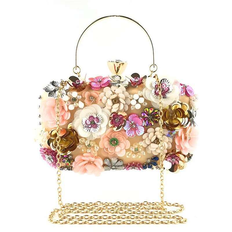 Ral Evening Dinner Beaded Wer Clutch Metal Chain Crossbody Bag Banquet Handbag Wedding Prom Purse Dropship