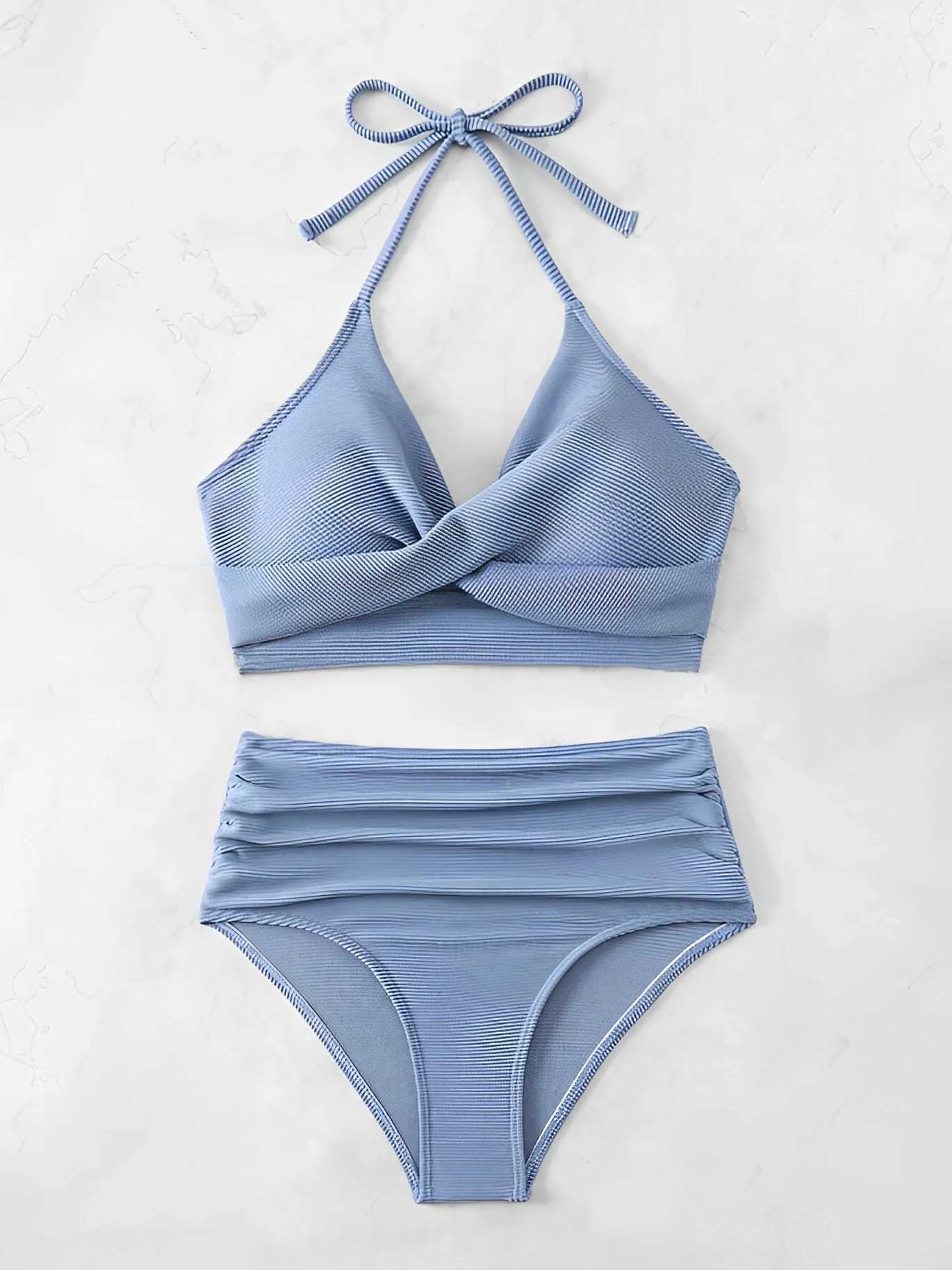 Sexy High Waist Bikini 2025 Women Halter Swimwear For Swimsuit Solid Bathers Swimming Bathing Swim Suit Summer BeachwearXJ250315
