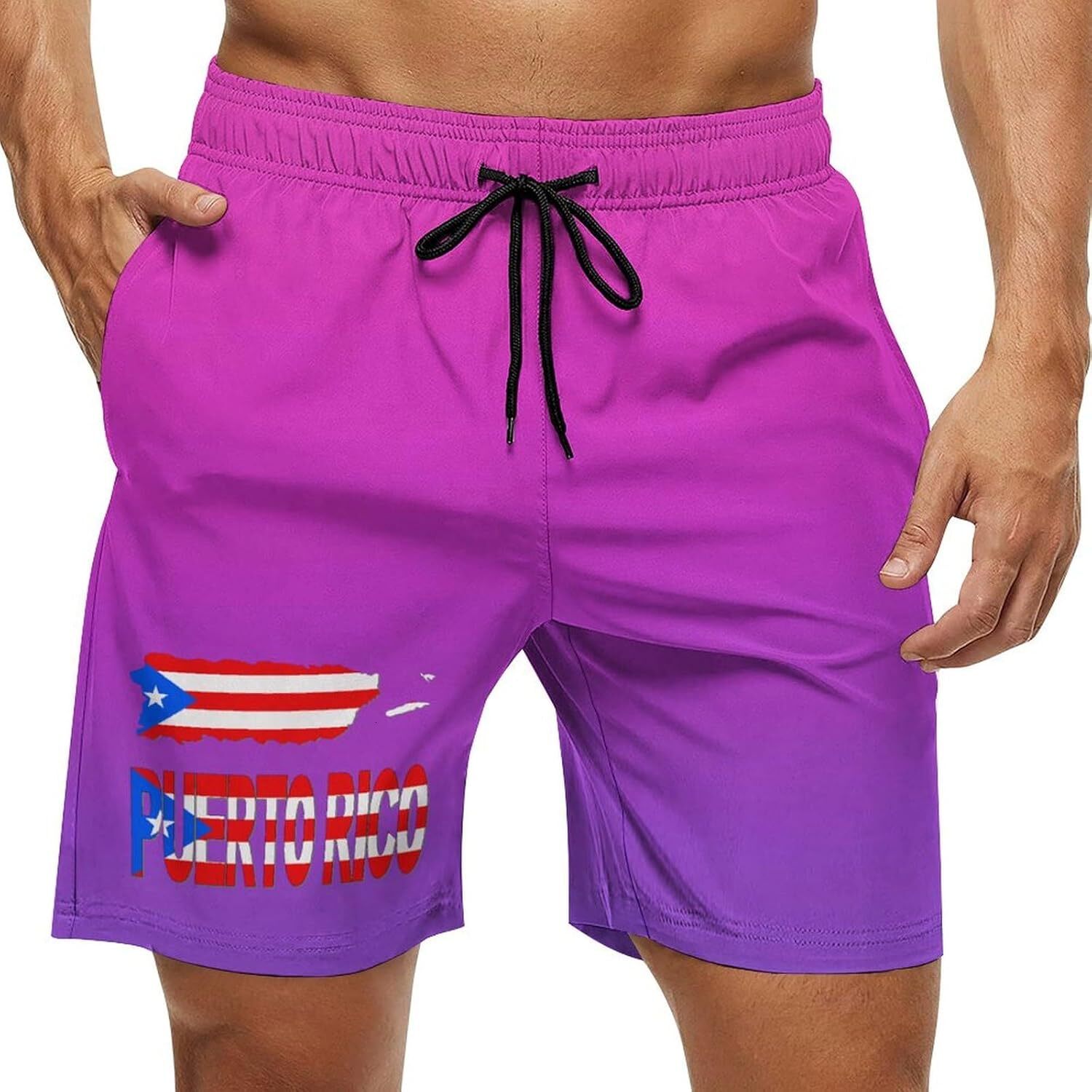 Mens Swimsuit Haiti Flag Swimwear Bathing Suits Daily with Pockets Swim Trunks Quick Dry Swim Shorts