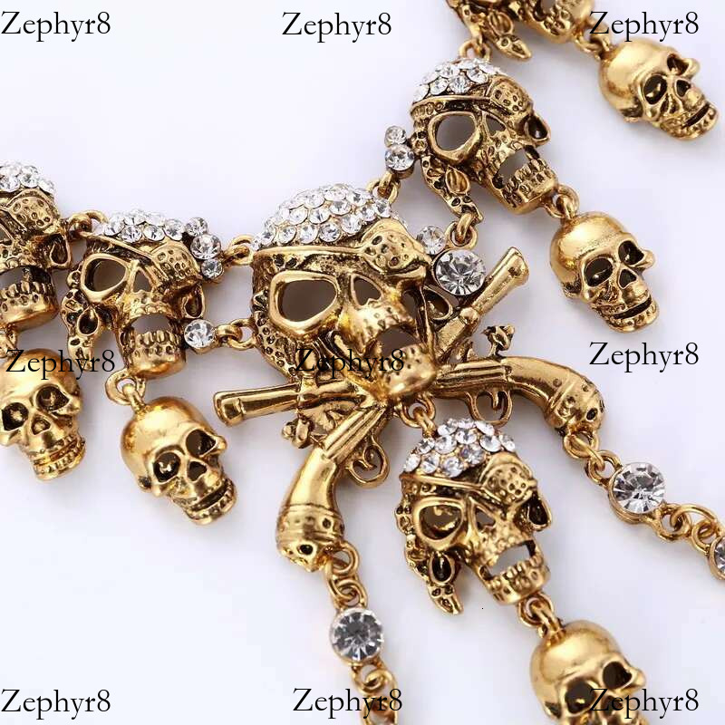 Classic Vintage Pirate Skeleton Skull Choker Necklace Pendant For Women Men Retro Rhie Biker Gothic Punk Party Jewelry