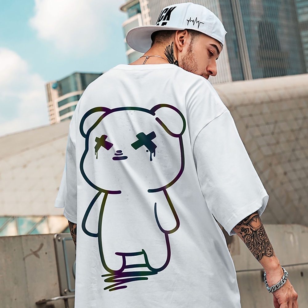 Designer Reflective T-shirt Pure Cotton Couple Casual Party Color T-shirt Top Hip Hop Street Short Sleeve Large Size Fashion