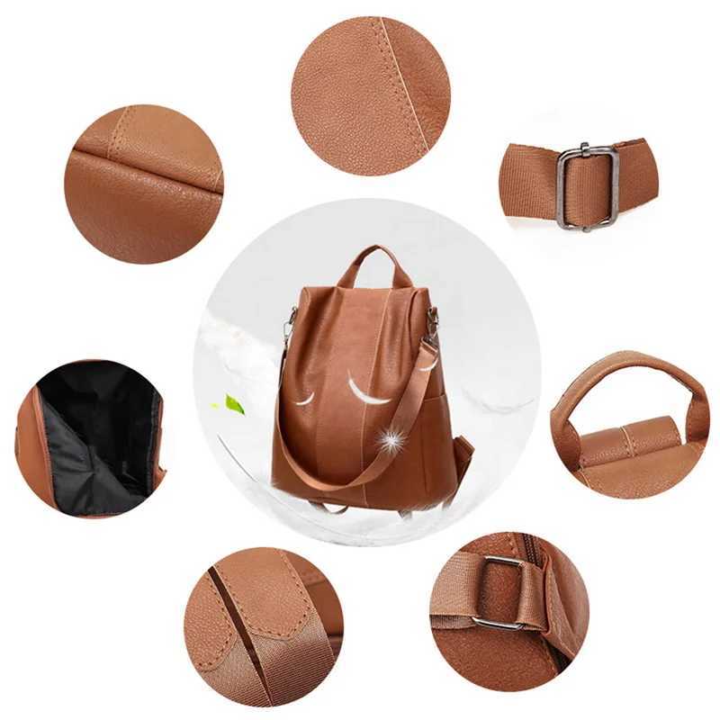 New Arrival Anti theft retro leather backpack womens shoulder bag womens high-capacity travel backpack school backpack girl Mochila Mujer T250315