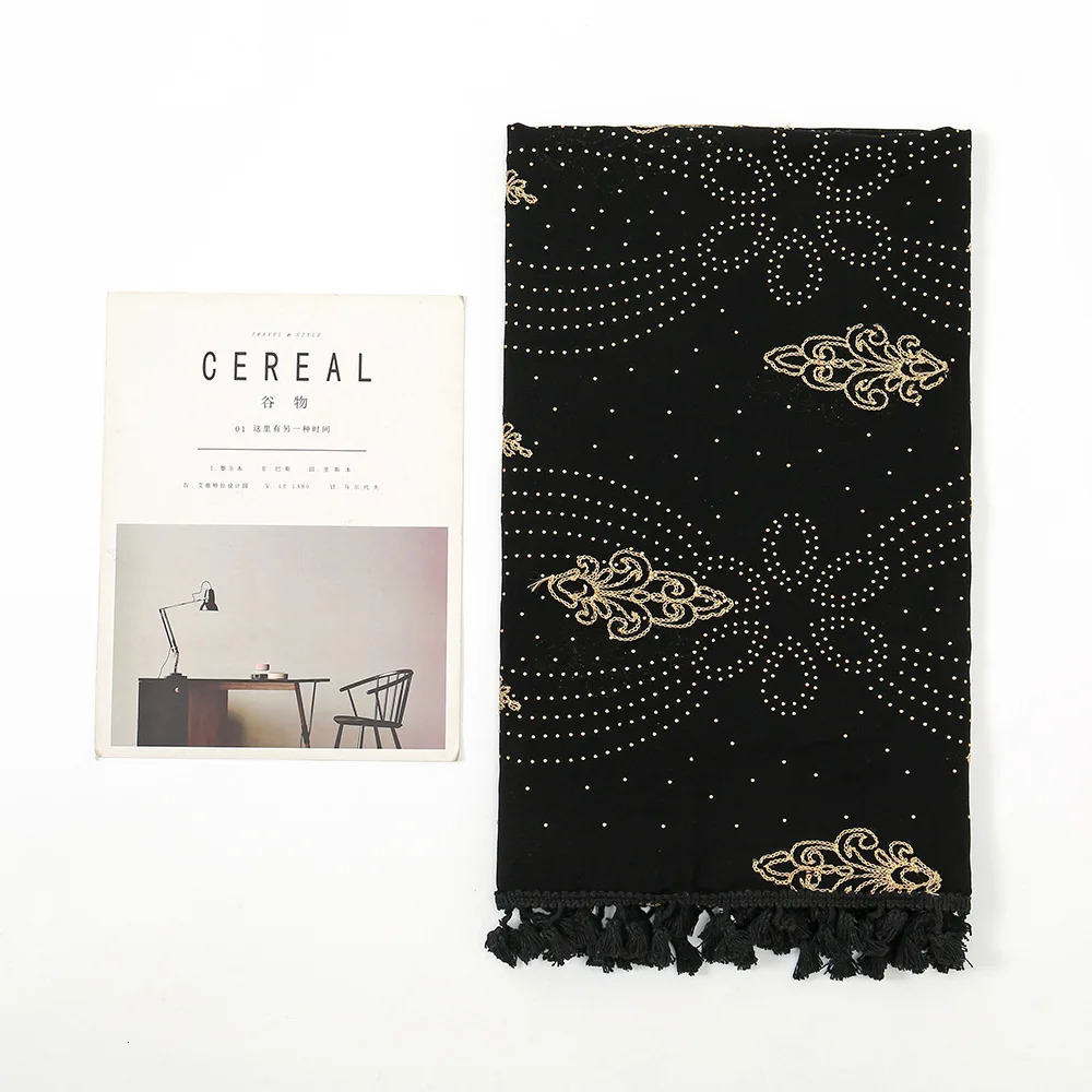 Aztec fashion bronze floral tassel diamond adhesive scarf printed soft thick shawl and wrapped Pashmina stolen Muslim headscarf 250314