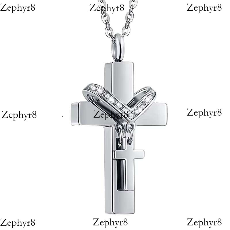 High Quality Cremation Memorial Pet Urn Ashes Jewelry Stainless Steel Double Cross Necklace for Men Women