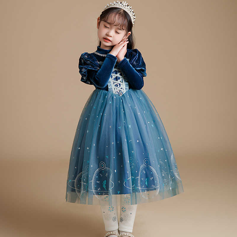 Girl's Dresses New Spring and Autumn Long sleeved Elsa Princess Dress Children's Dress Gold Velvet Girls' Dress Little Girl Performance