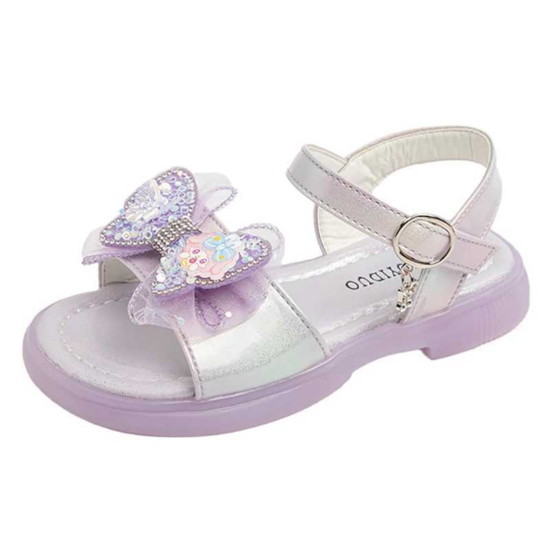 Fashion Bow Childrens Sandals 2025 Summer New Girls Princess Sandals Soft Sold Anti Slip Baby Kids Casual Beach ShoesT250315