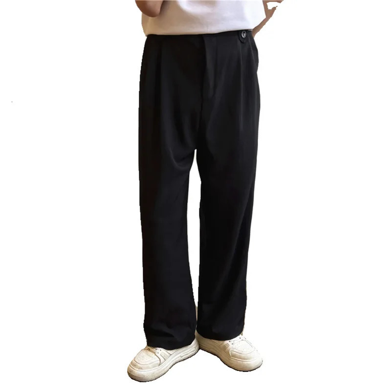 Khaki black suit pants mens fashionable social dress Korean loose straight wide leg office formal 250313