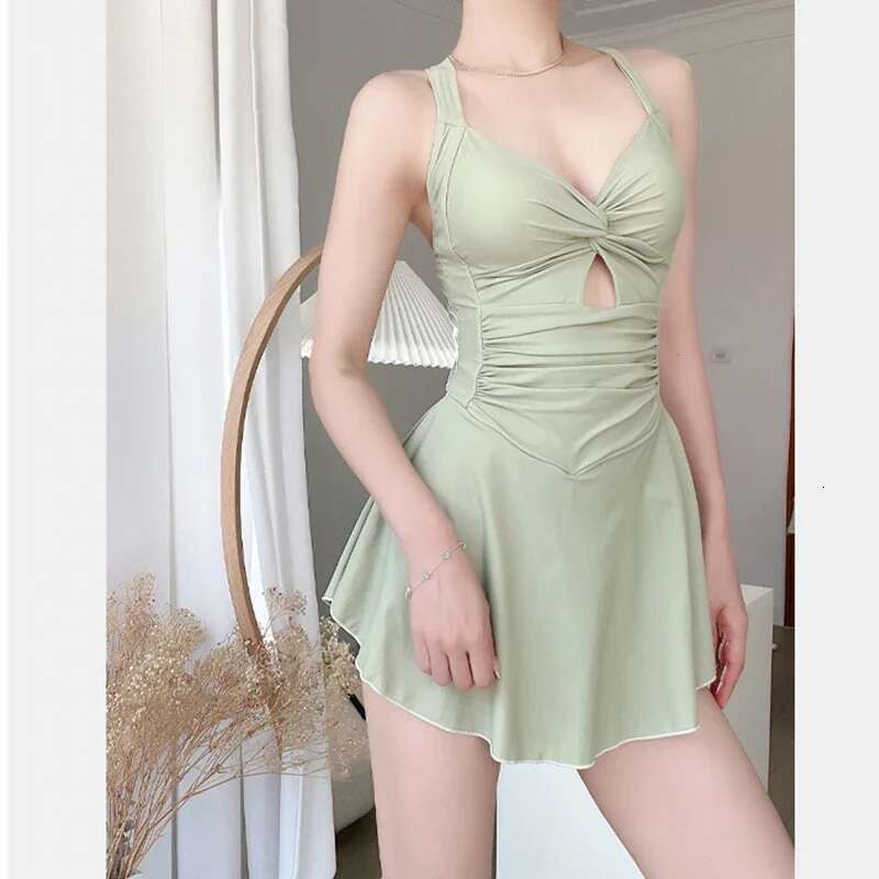 Women's one-piece swimsuit, cute, camisole collar, soft, sexy, beachwear, beach skirt, high waist, suitable for girls