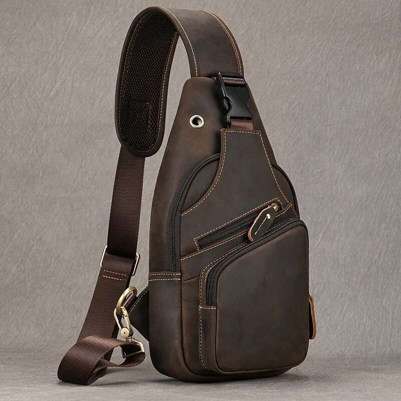Luufan Men's Ipad Mini Cow Leather Shoulder Bags Casual Sporty Male Anti Theft Chest Pack Slim Bag For Men