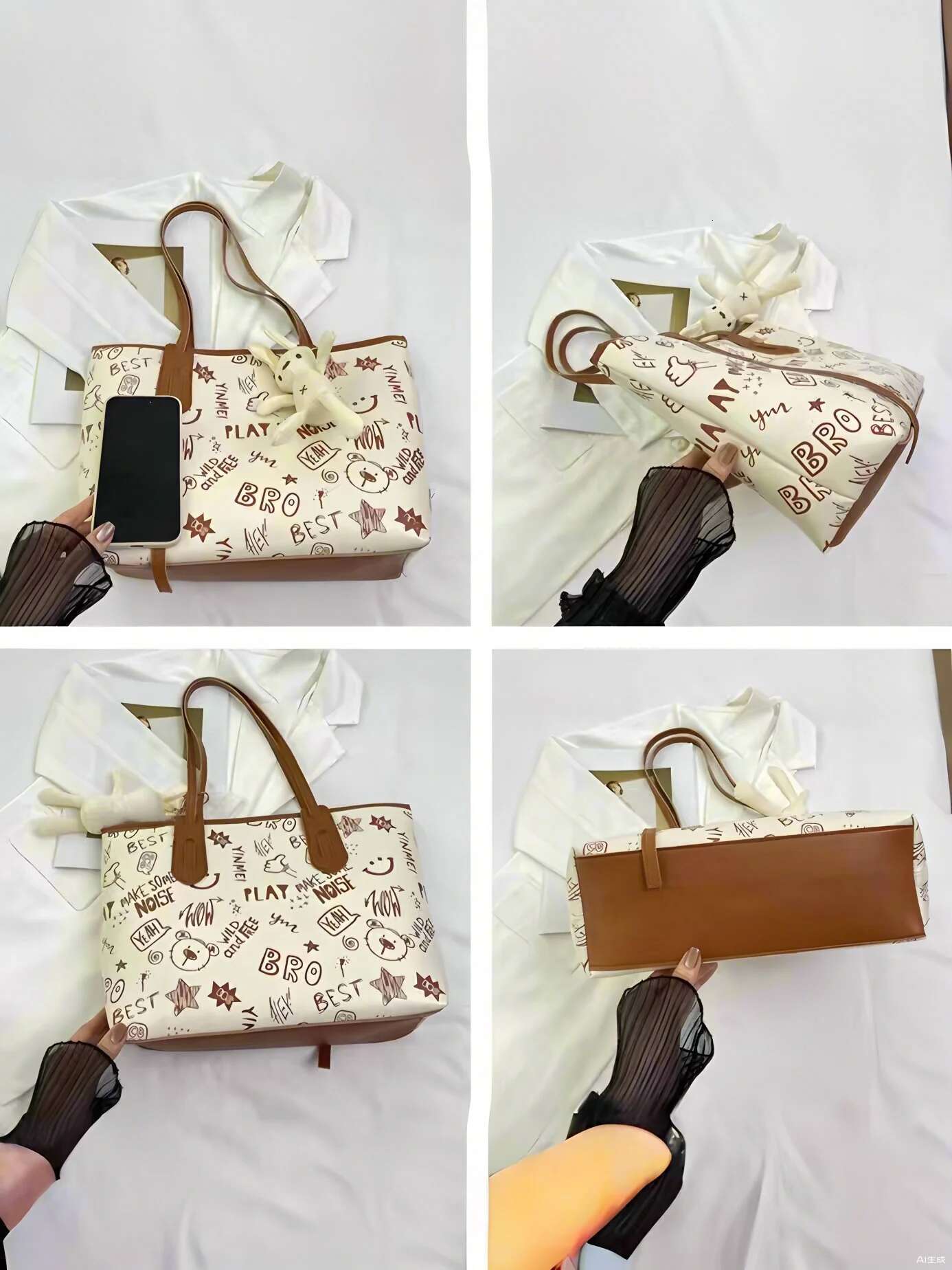 Tote For Women Large Printed Everyday Travel Top Handle Handbag Shoulder Bag With Pendant
