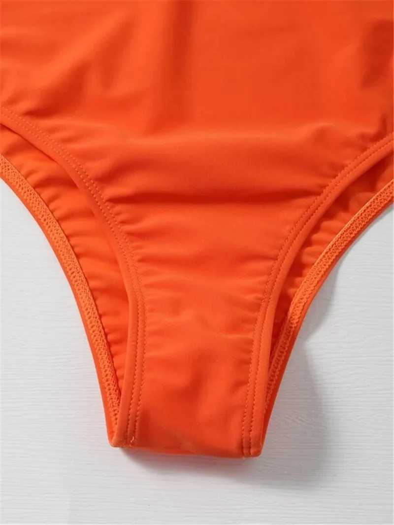 Sexy Neon Orange Swimwear Women black High Neck Bikini With Cut Out Bathing Suit One Piece Swimsuit Swimming Suit MonokiniXJ250315