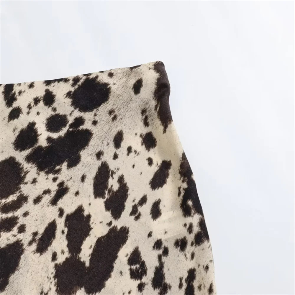 ZAR4 Spring Summer Womens Fashion niche animal print silk satin texture high waisted midi skirt 250310