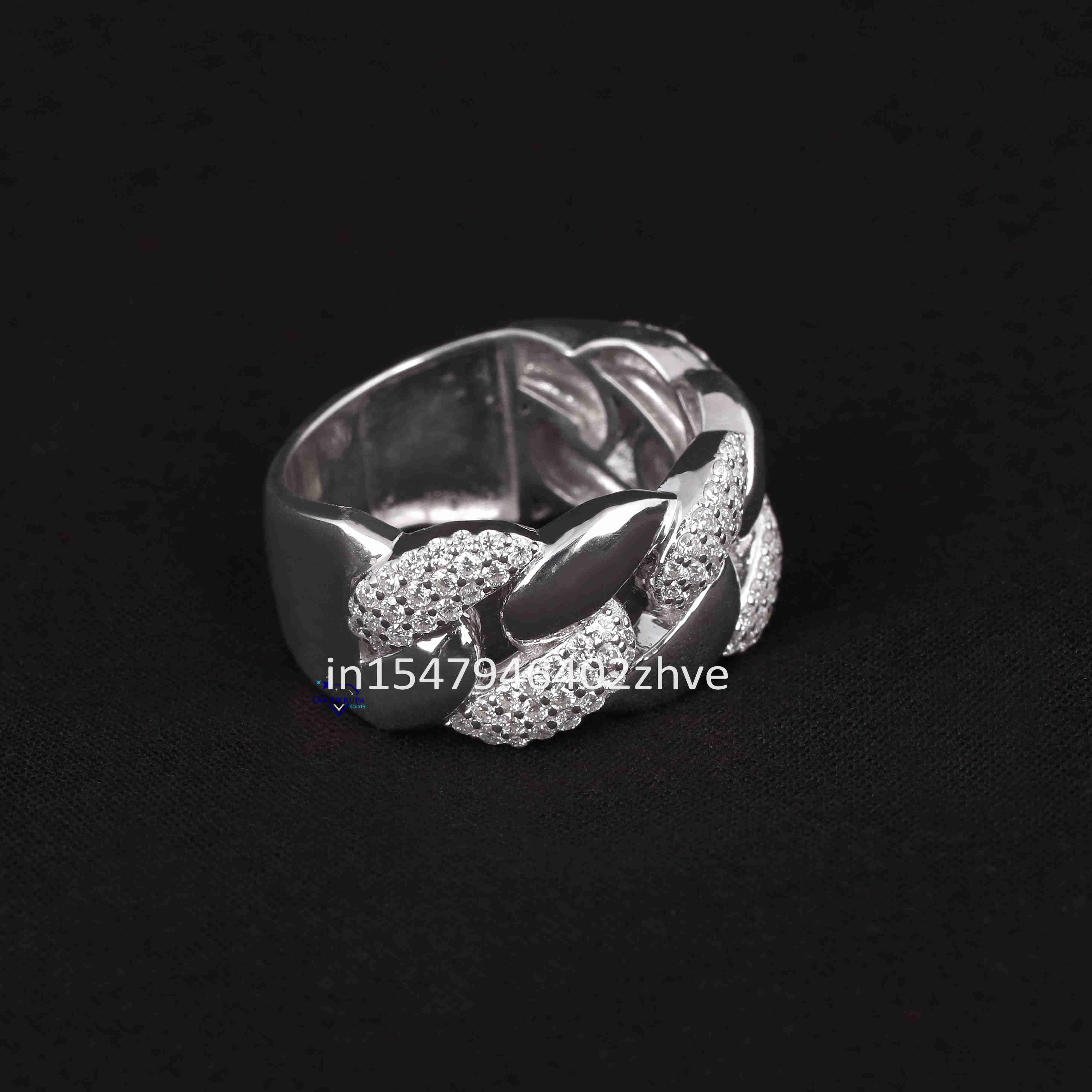 Fine Jewelry Wholesale 925 Sterling Silver Cuban Ring Iced Out High Quality Moissanite Hip Hop Diamond Band Ring for Men Women
