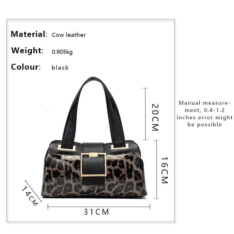 Aidrani New High-Capacity Women's Handbag, Fashionable Leopard Print Design, Made Of High-Quality Cowhide, Black