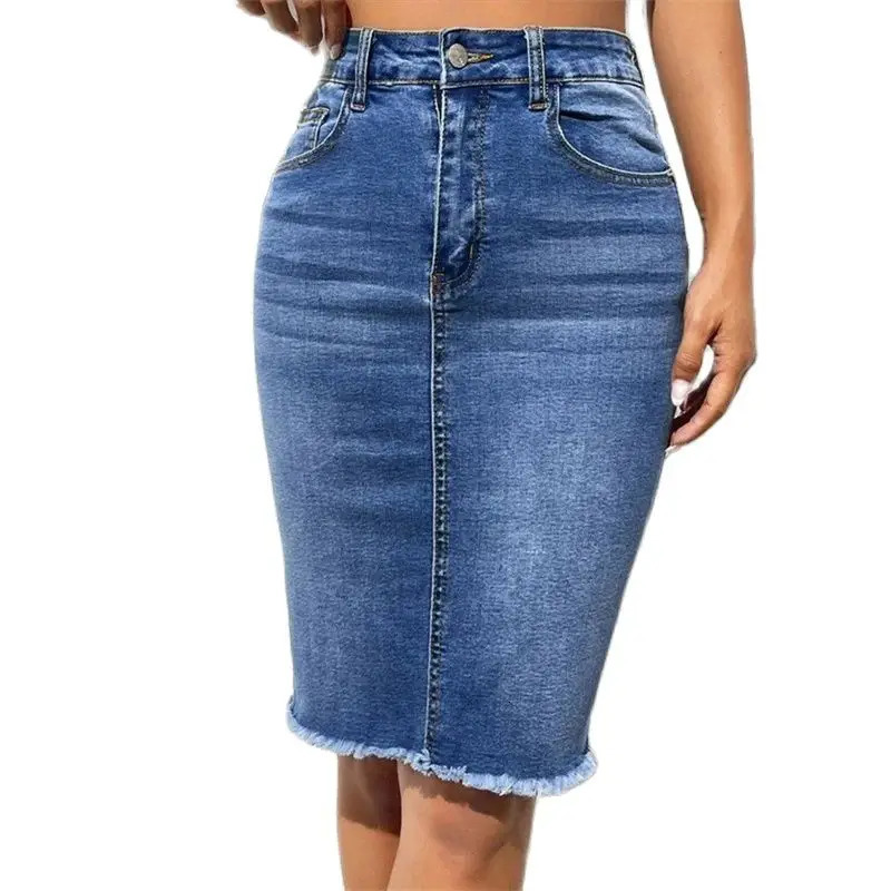 Fashion High Waist Denim Skirt Women Tassel Decoration Hem Wrap Hip Half-body Dress Female Summer Daily Casual Trend Streetwear 250311