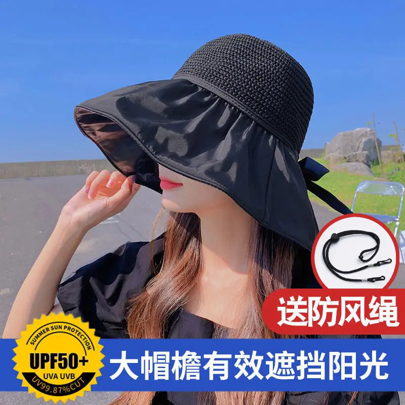 Vinyl beach womens summer hollow UV protection big brown facial protection sun bucket hat 250314