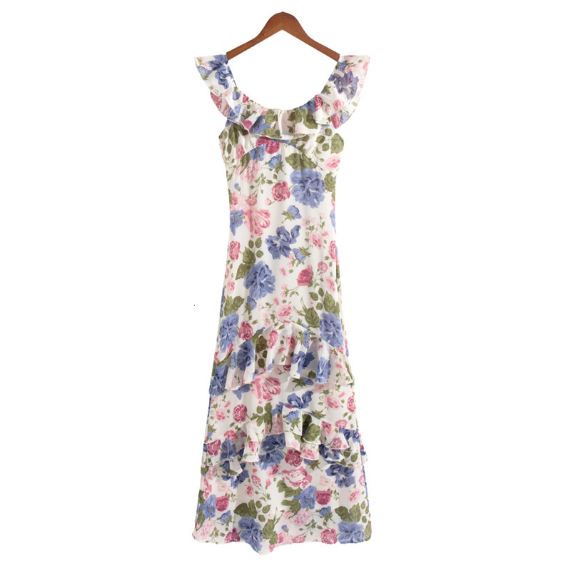 French Gentle Style Floral Suspender For Women's Summer Vacation Beach Dress, One Shoulder Strapless Fish Tail Long Dress
