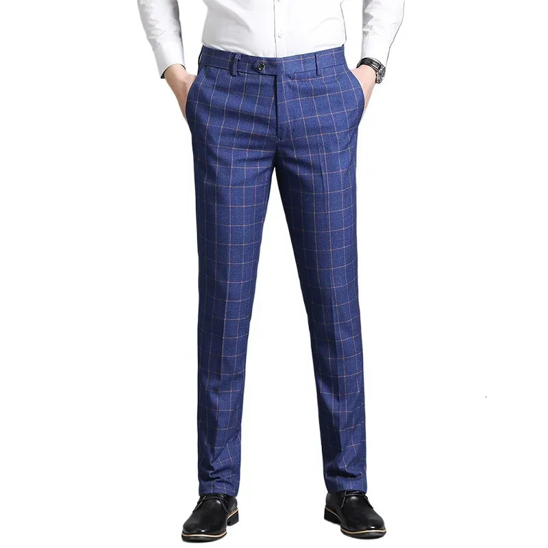 Burgundy Plaid mens suit pants business casual Asian sizes 2938 available in blue gray black striped 250313