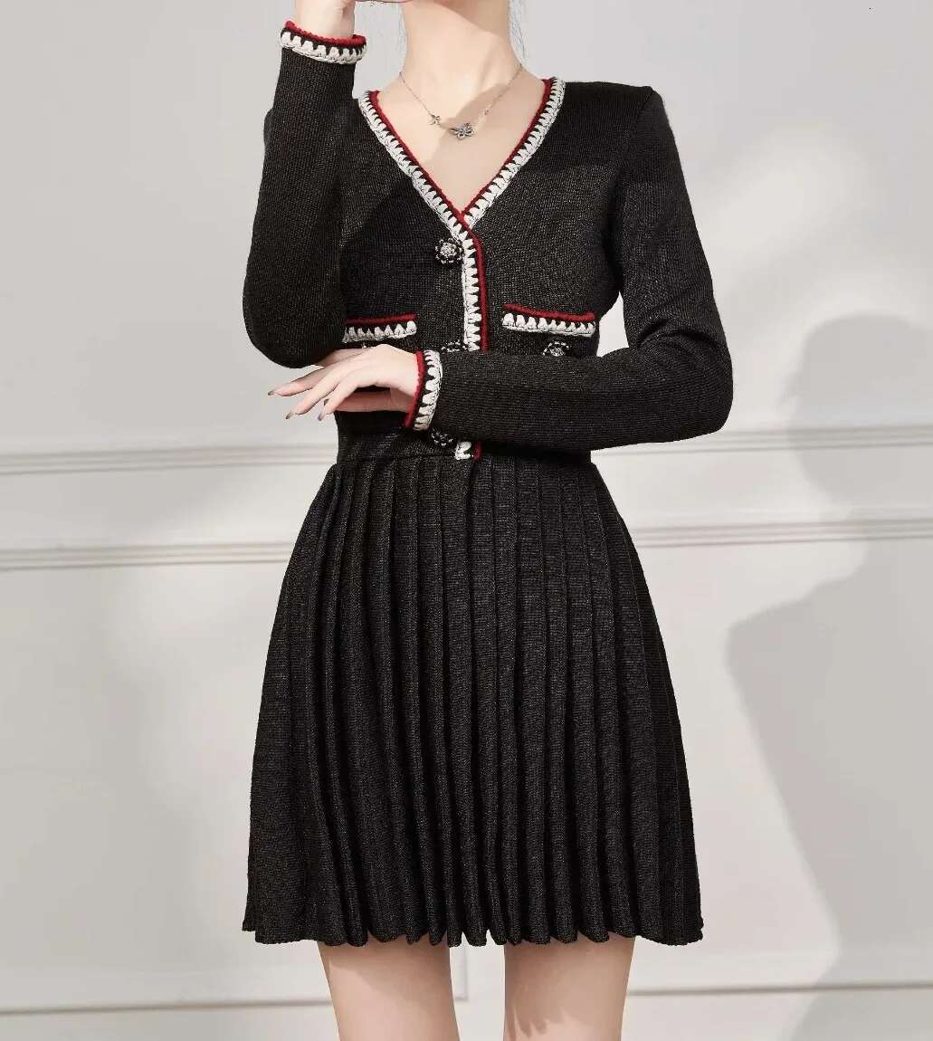 Women Black Pocket Long Sleeve V Neck Ruffle Slim Fit Ladies Party Mini Dress