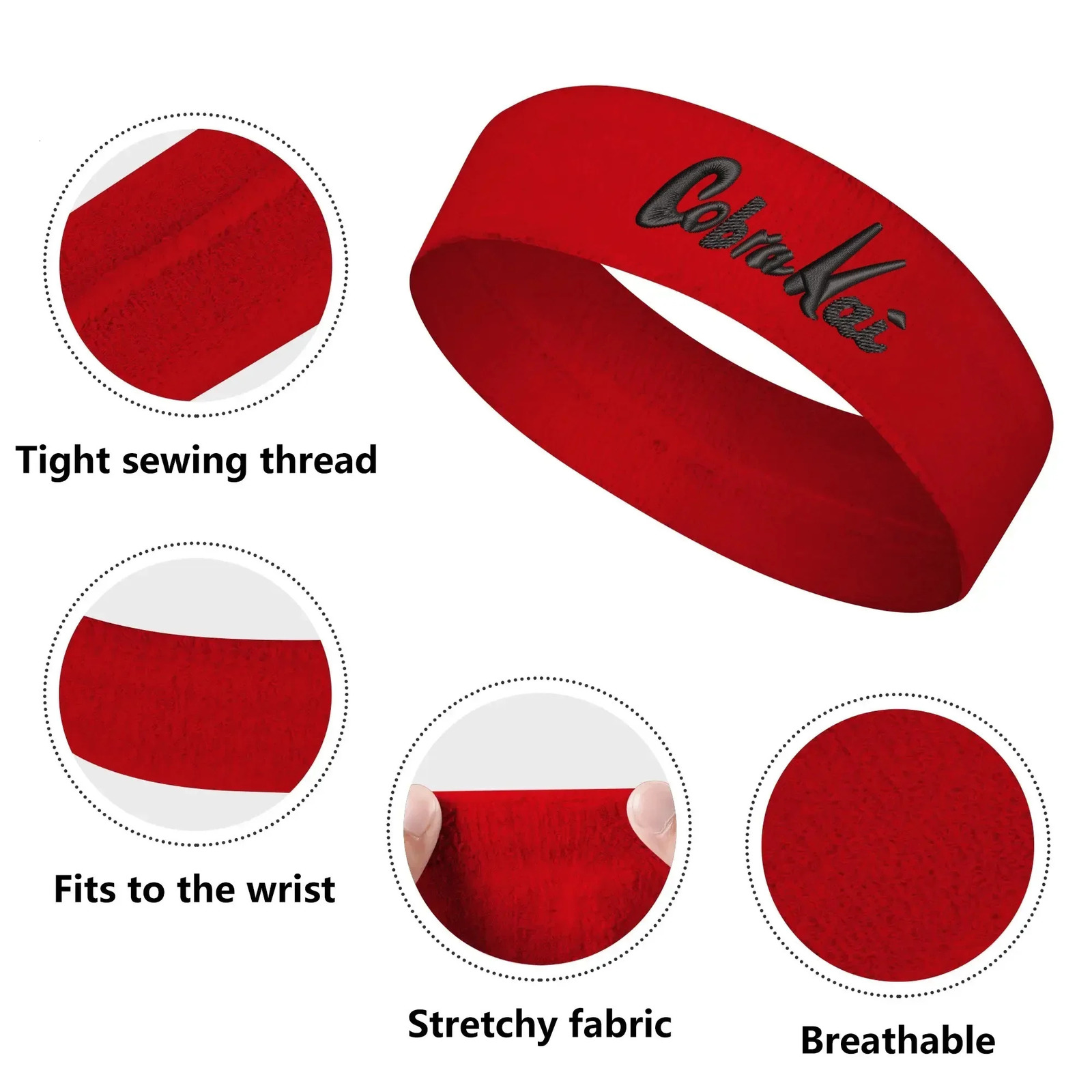 Cobra Kai Embroidered Sports Headband Mens and Womens Sweatband Bandana Fitness Sweatband Absorbent Band DIY Name and Team Name and Color 250314
