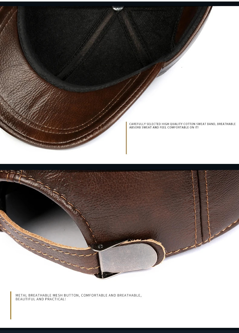 Warm hat mens winter genuine leather baseball cap mens casual denim with earmuffs sports hockey hunting flying coffin 250314