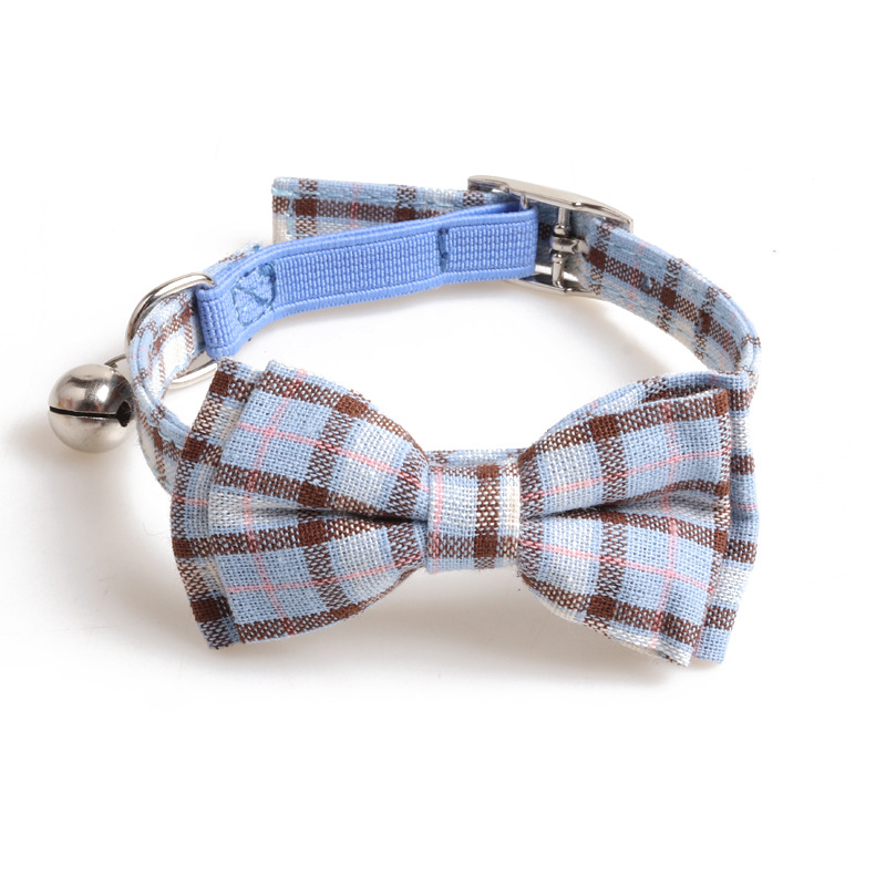 Breakaway Cat Collar with Bow Tie and Bell, Adjustable Cat Tie with Elastic Rope and Metal Buckle Cute Plaid Safety Kitty Collars for Birthday Pet Par