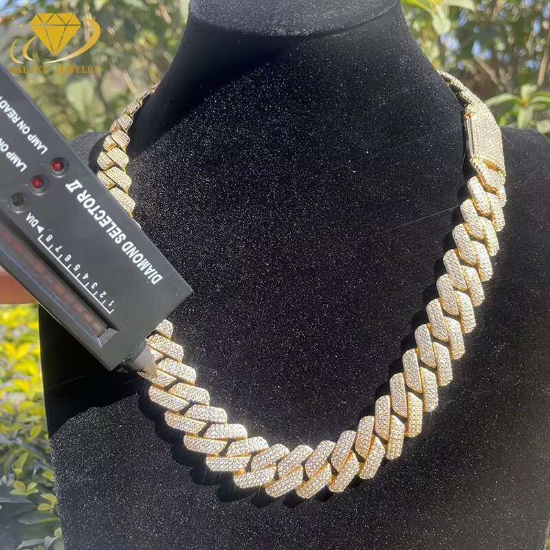 Hip Hop Jewelry Large Size 18mm Necklace VVS Moissanite With Certificate White Gold Plated Cuban k Chain for Rapper