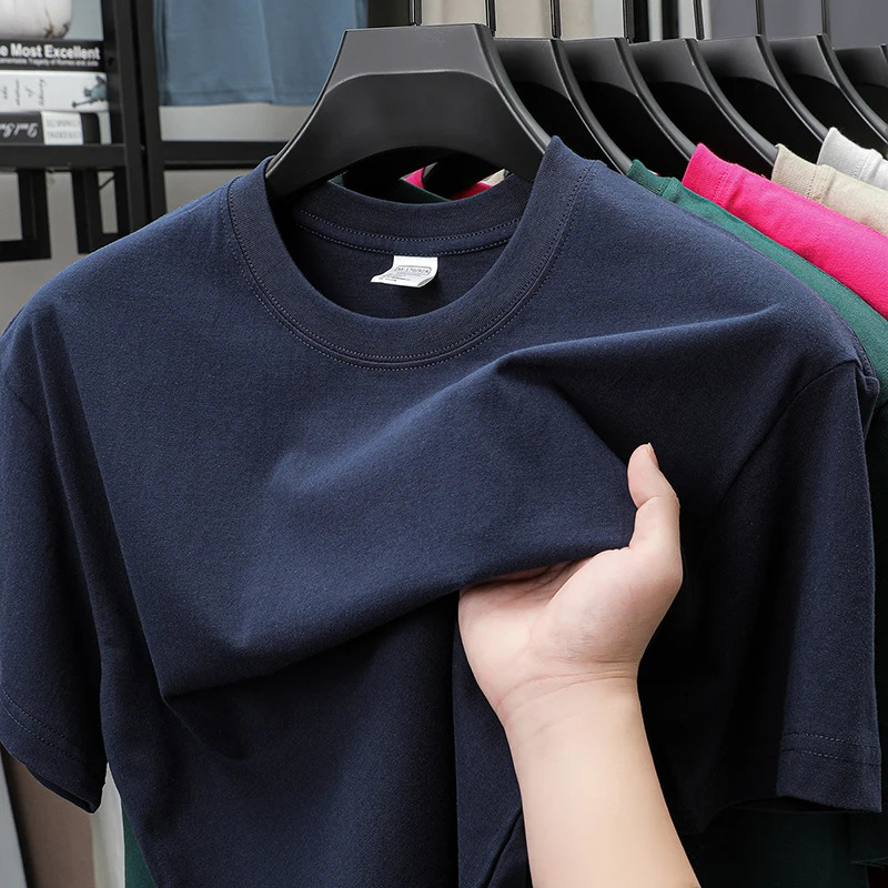 Summer mens pure cotton short sleeved T-shirt breathable sweatshirt skin friendly casual crew collar top of the line casual T-shirt 250314