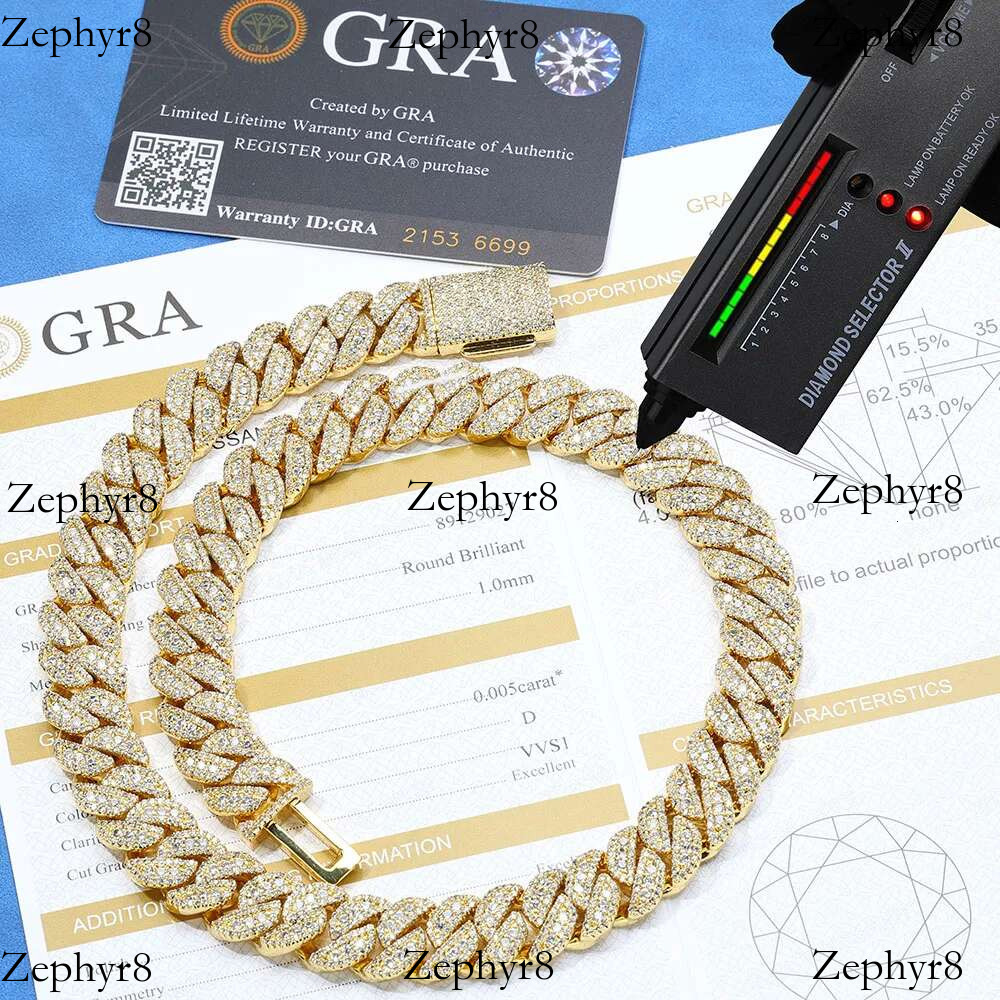 2025 model New 14mm Moissanite Dia Hip Hop Cuban Iced Out Chain For Men Sterg Sier VVS Jewelry Necklace