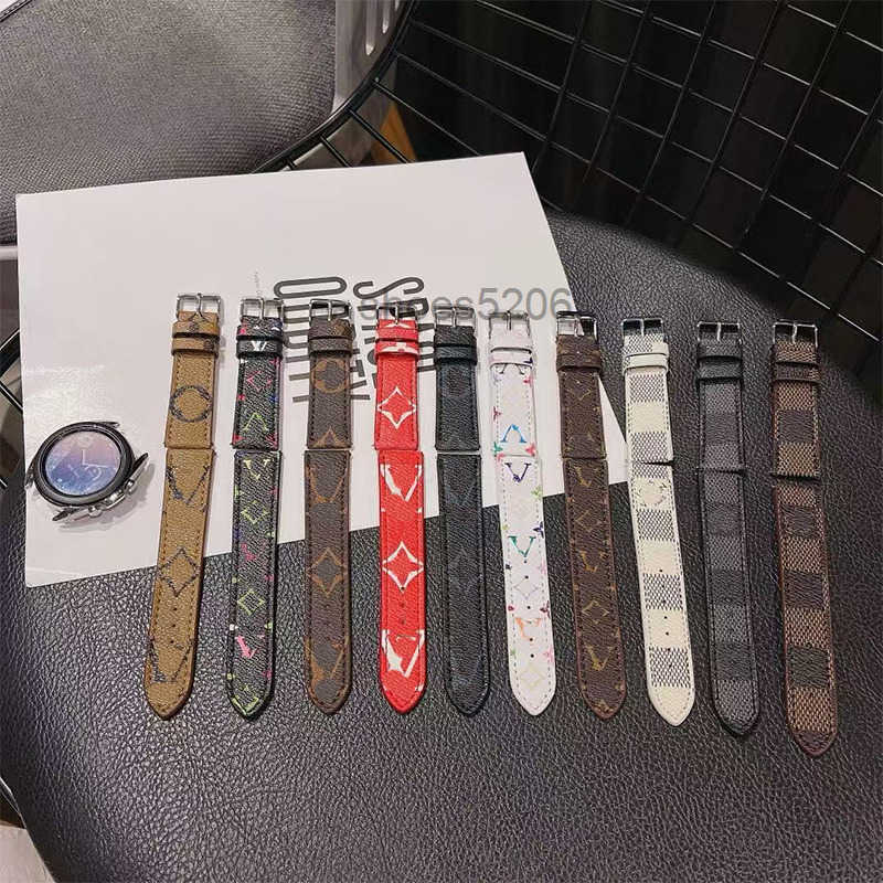 Smart Straps designer 22mm 20mm Designer Samsung Galaxy Watch Band 4/46mm/42mm/Active 2/correa Gear S3 Bracelet Classic Brown Flower V Luxury Leather Watchbands TNWF
