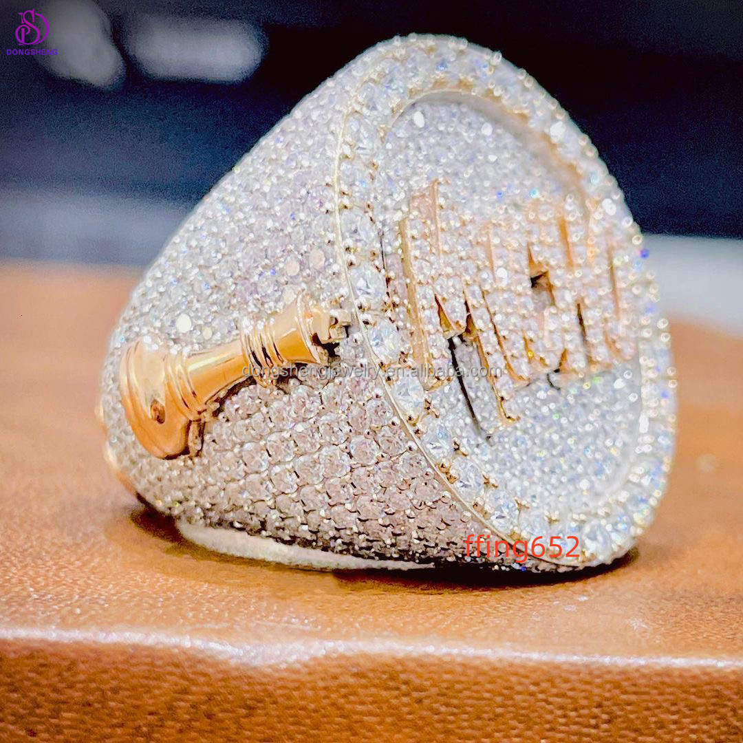 Rappers Fully Iced Hip Hop Championship Ring 3d Pattern 925 Silver Moissanite Diamond Mens Iced Out Ring