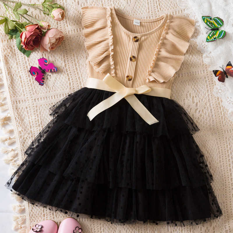Girl's Dresses New girls' dress Korean version Feifei sleeve polka dot mesh princess skirt Western style multi-layer mesh cake skirt