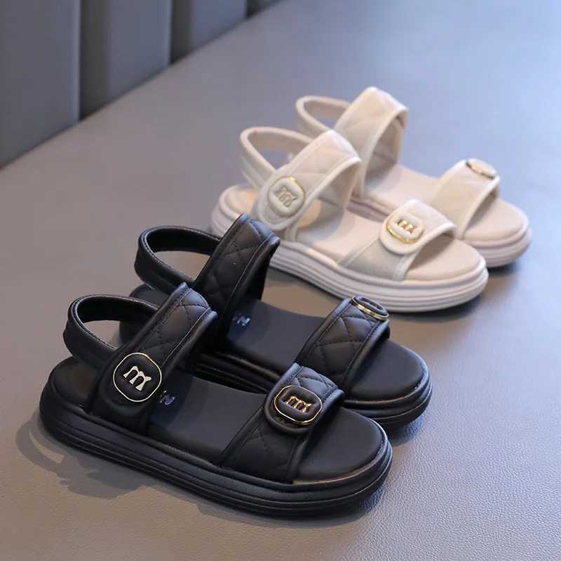 Girls PU Leather Fashion Beach Shoes Plaid Casual Comfortable Child Platform Sandals Flats Summer Versatile School Sandals H05068T250315