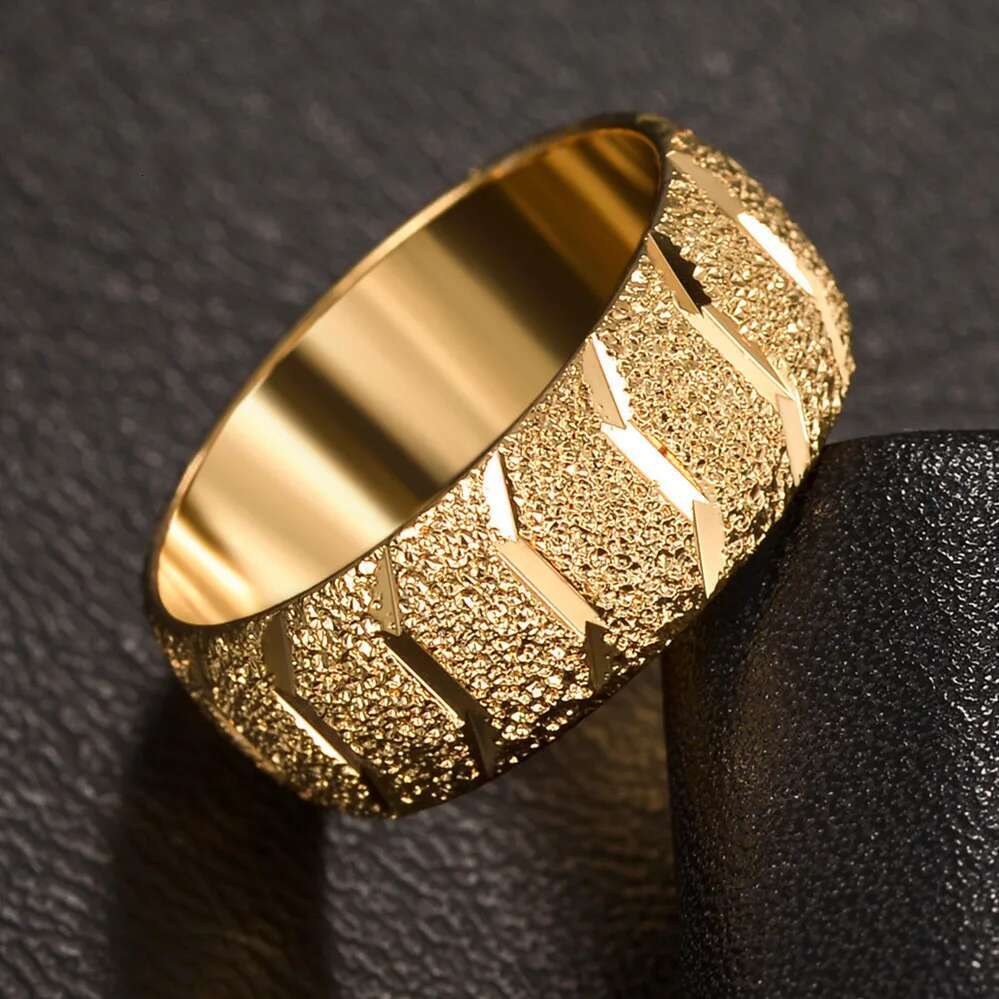 Matte Wedding Tire Rings for Men Wide Gold Color Stainless Steel Romantic Anniversary Women Jewelry