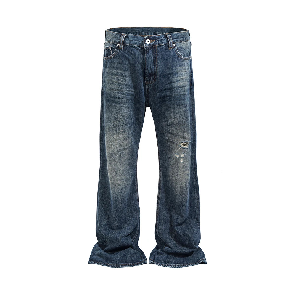 High Street Washed Hole Blue Boot Cut Mens and Women Ripped Vintage Baggy Flare Jeans Clothing Loose Denim Trousers Oversized 250313