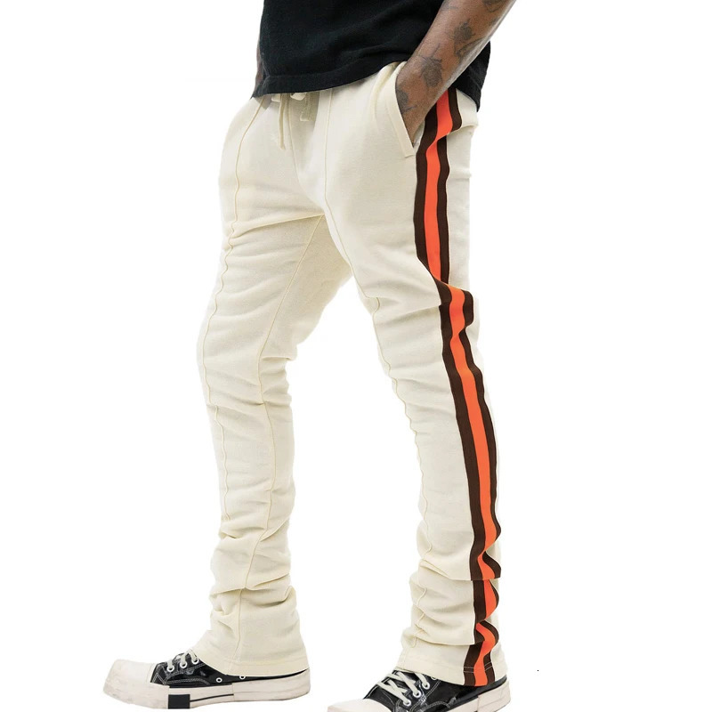 European and American spring autumn casual pants mens patchwork flared sweatpants trousers slim 250313