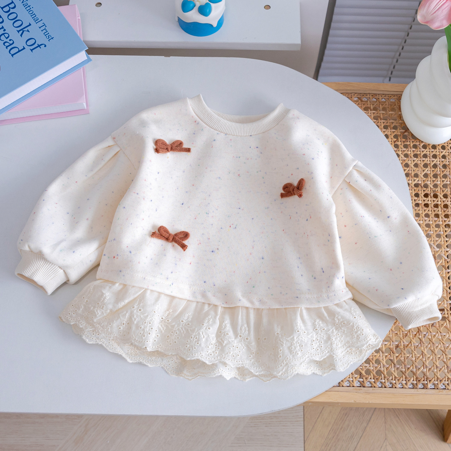 Ddmyshoesvip Girl S Forest Hoodie New Style Spring And Autumn Bow Cute Western Style Lotus Edge Base Shirt For Women S Treasure Versatile Children S C