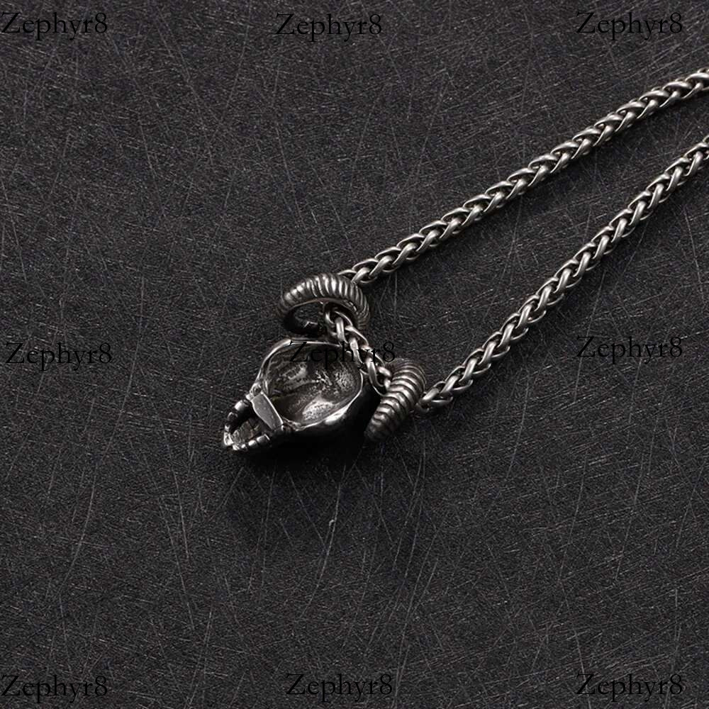 Vintage Stainless Steel Goat Necklace Hanging Men Chain Street Hip Hop Style Satan Skull Pendant Jewelry Goth Accessories