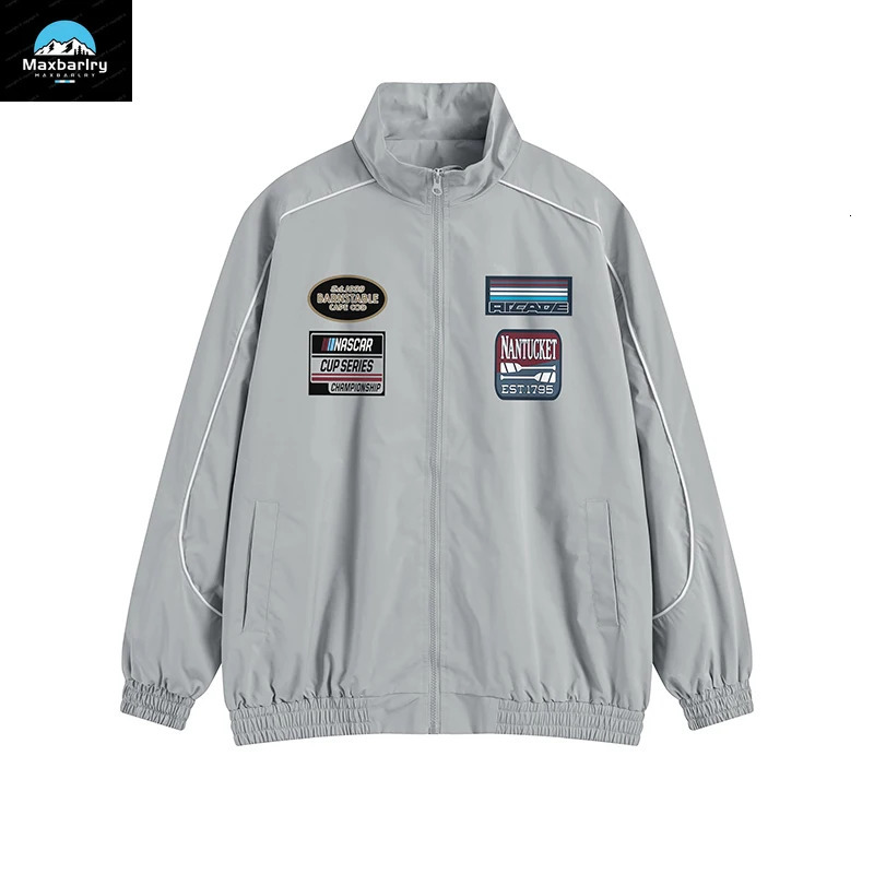 Street bike jacket mens retro print n hiphop baseball set stand up collar motorcycle spring 250312
