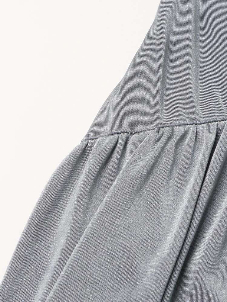 TWOTWINSTYLE Solid Slimming Patchwork Folds Dresses For Women V Neck Long Sleeve High Waist Minimalist Pullover Dress Female New