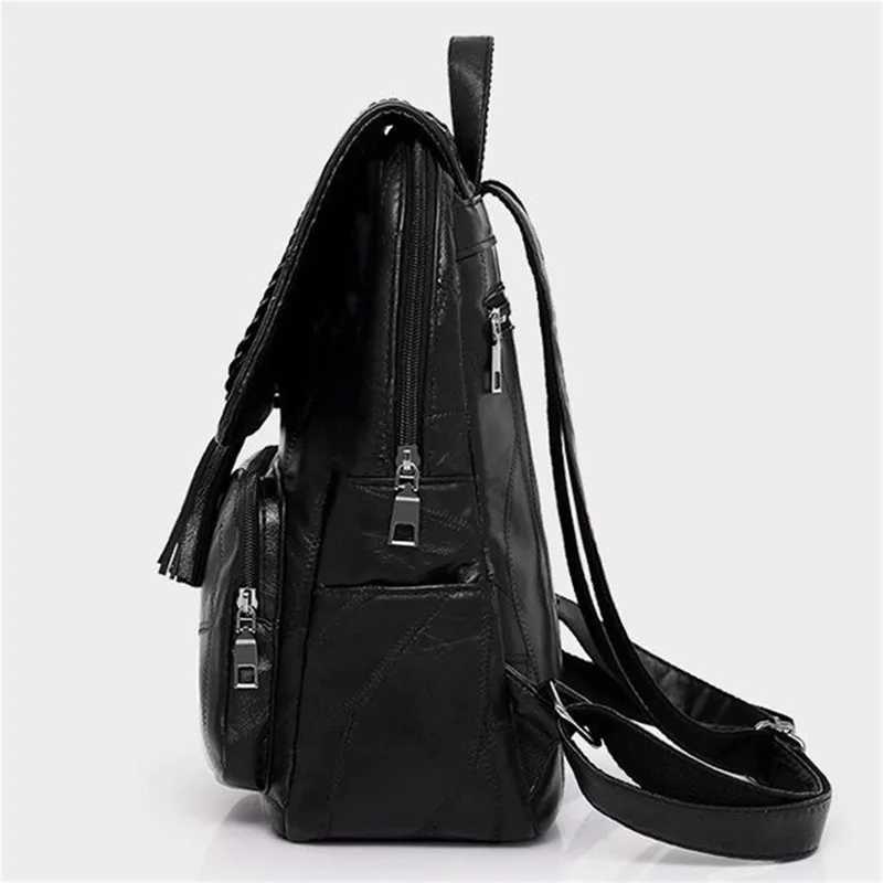 New Arrival Womens PU Leather Backpack School Backpack Classic Black Waterproof Travel Multi functional Shoulder Bag T250315