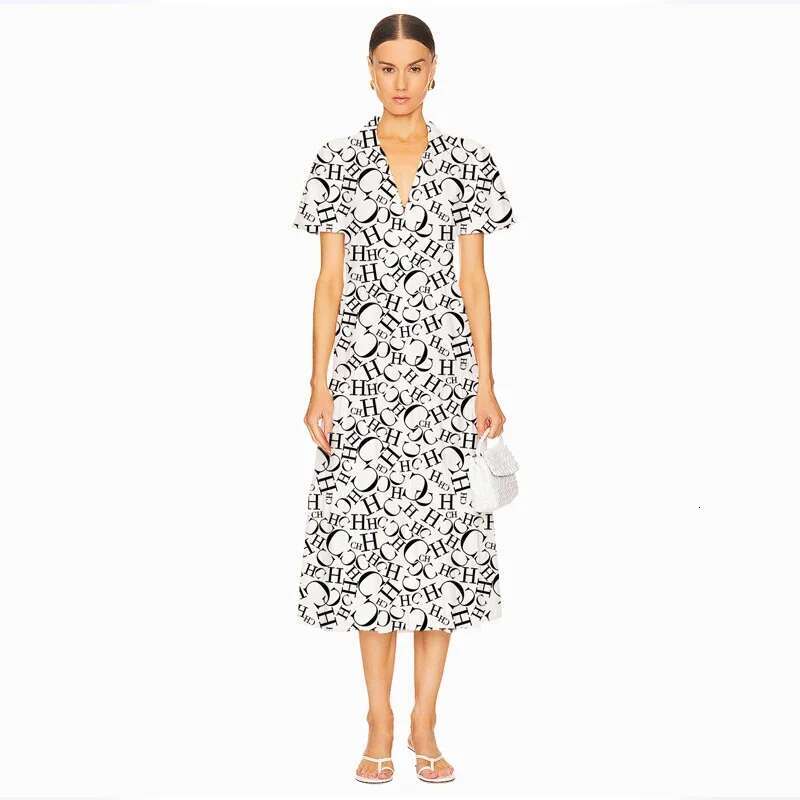 Summer Women Commuter Versatile High End Female Elegant Dress Letter Thin Band Design Office Ladies Classic Dresses