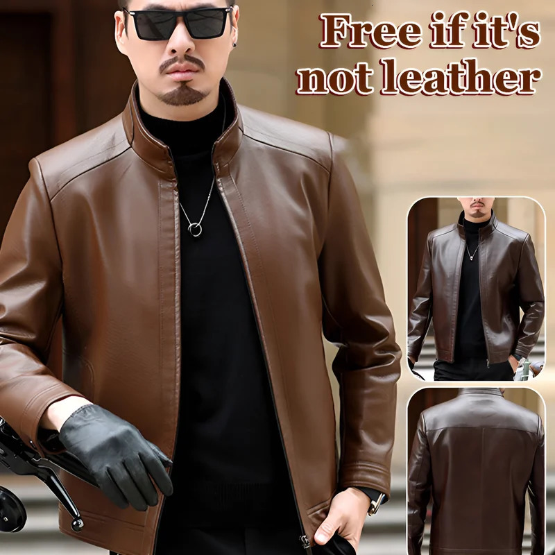 Mens leather jacket stand up collar mens casual PU 250313