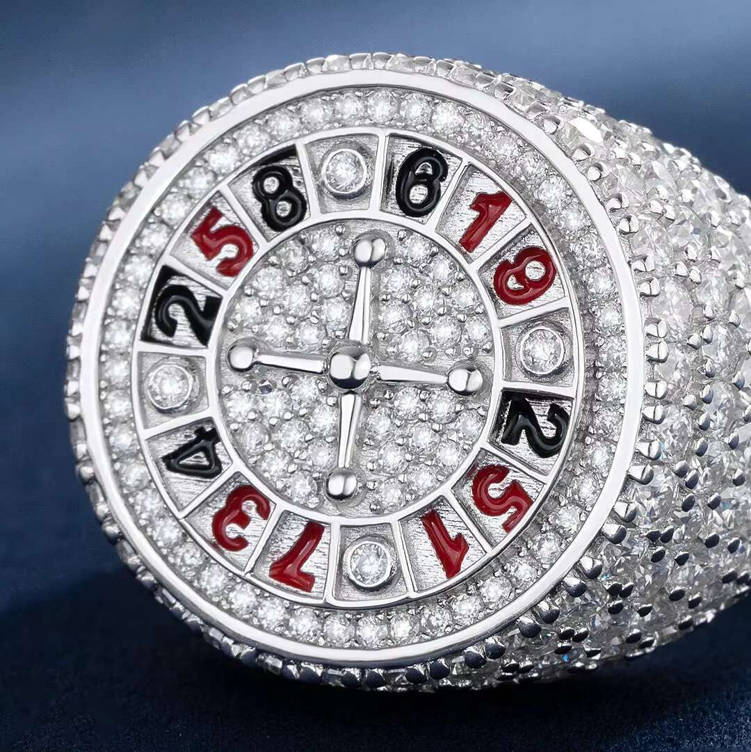 Exquisite fully chilled S roulette wheel, moissanite link, pure silver men's ring